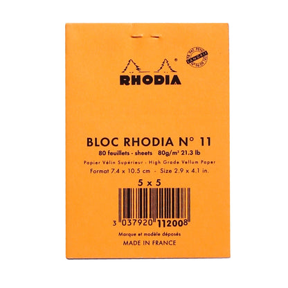 RHODIA Basics No.11 A7 74x105mm 5x5 Sq hsp Orange