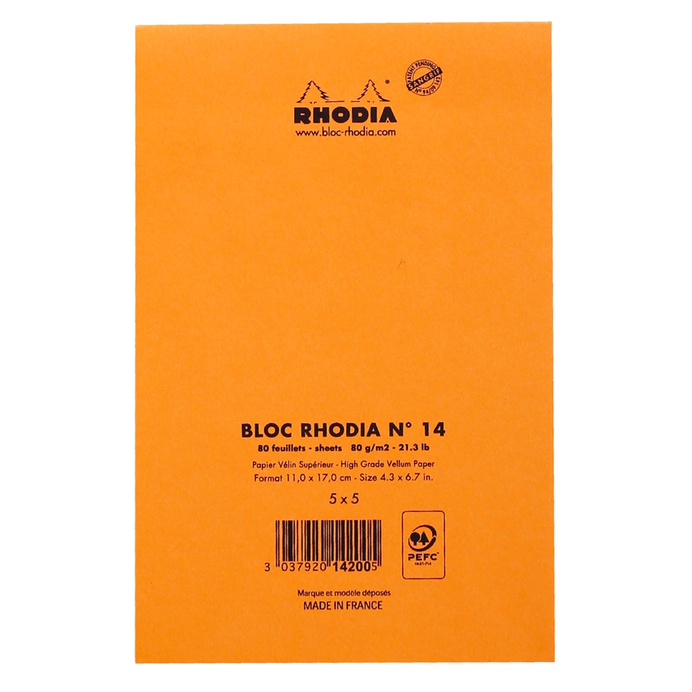 RHODIA Basics No.14 110x170mm 5x5 Sq hsp Orange