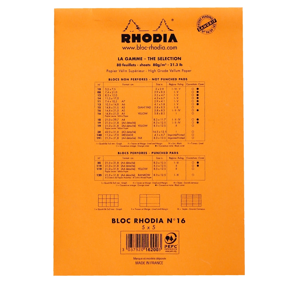 RHODIA Basics No.16 A5 148x210mm 5x5 Sq hsp Orange