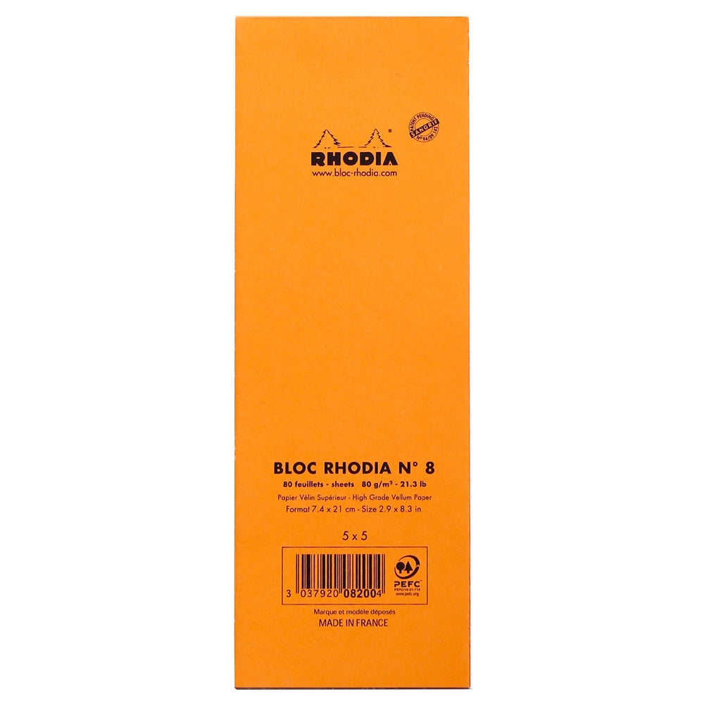 RHODIA Basics No.8 74x210mm 5x5 Sq hsp Orange