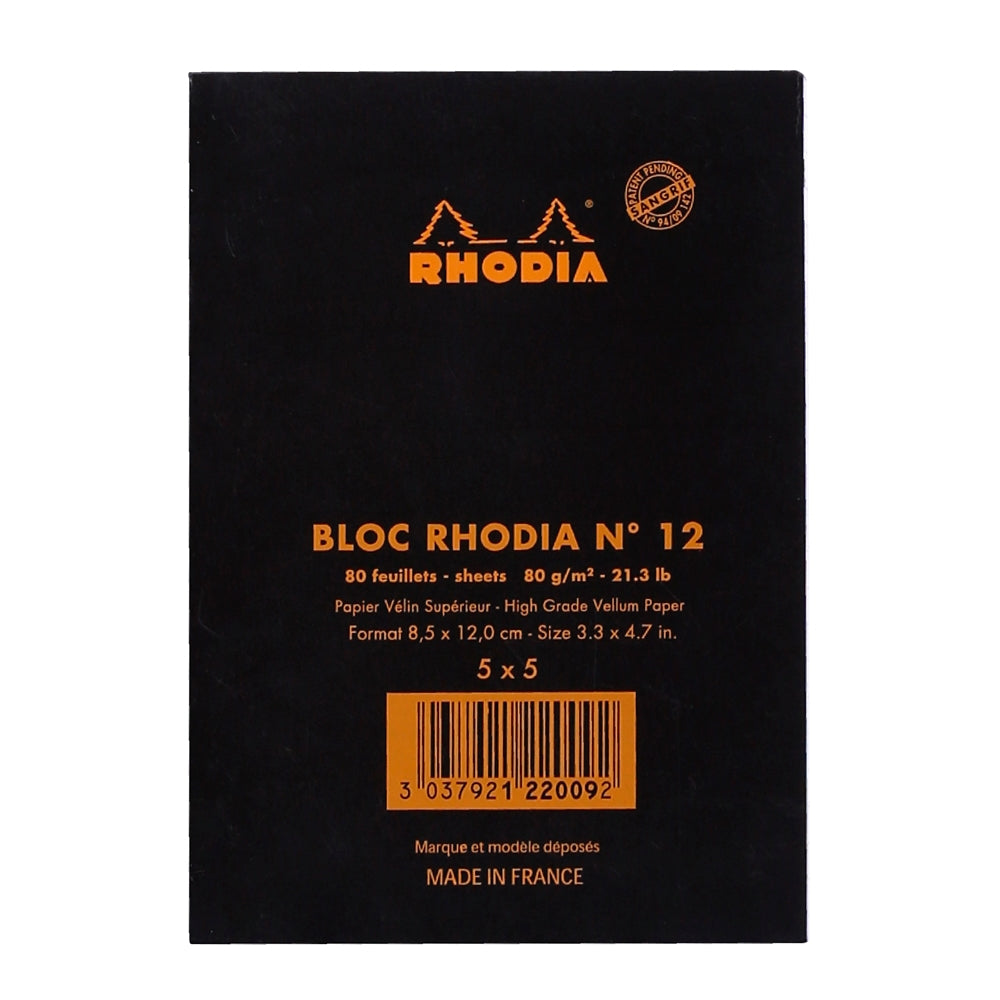 RHODIA Basics No.12 85x120mm 5x5 Sq hsp Black