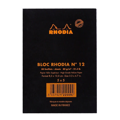 RHODIA Basics No.12 85x120mm 5x5 Sq hsp Black