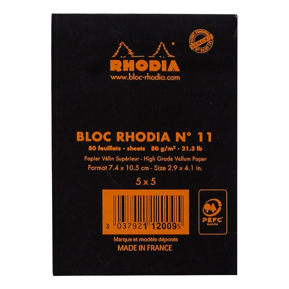 RHODIA Basics No.11 A7 74x105mm 5x5 Sq hsp Black