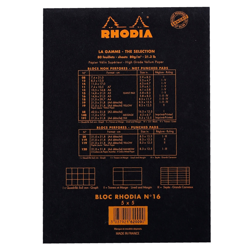 RHODIA Basics No.16 A5 148x210mm 5x5 Sq hsp Black