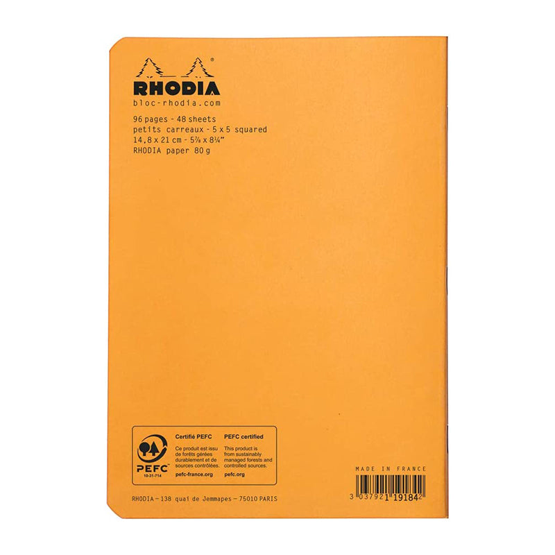 RHODIA Classic Stapled A5 148x210mm 5x5 Sq Orange