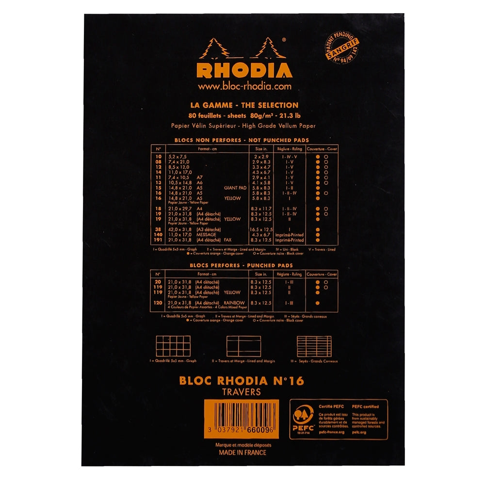 RHODIA Basics No.16 A5 148x210mm Lined+Margin hsp Black