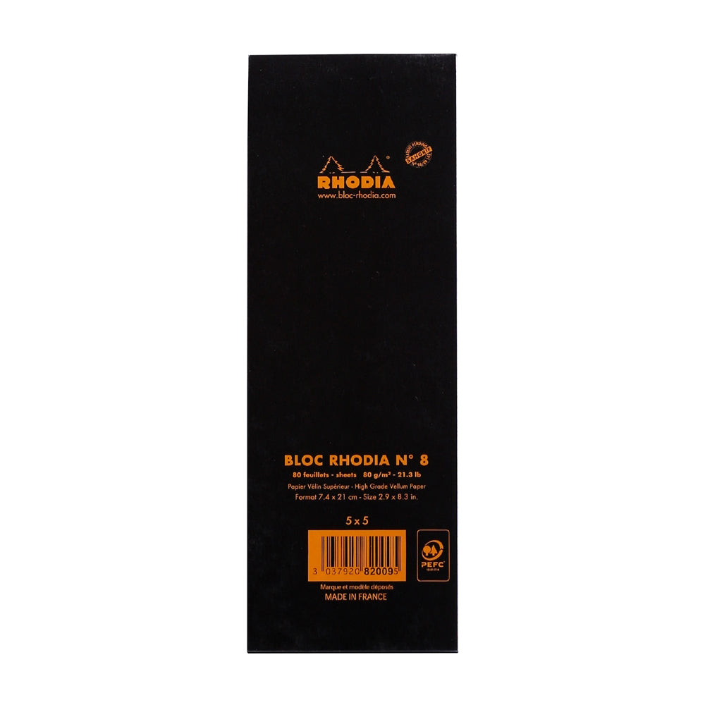 RHODIA Basics No.8 74x210mm 5x5 Sq hsp Black