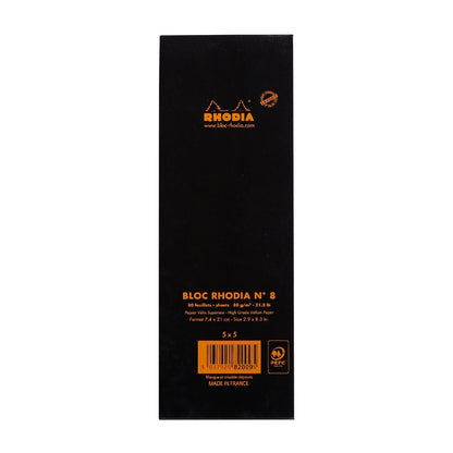 RHODIA Basics No.8 74x210mm 5x5 Sq hsp Black