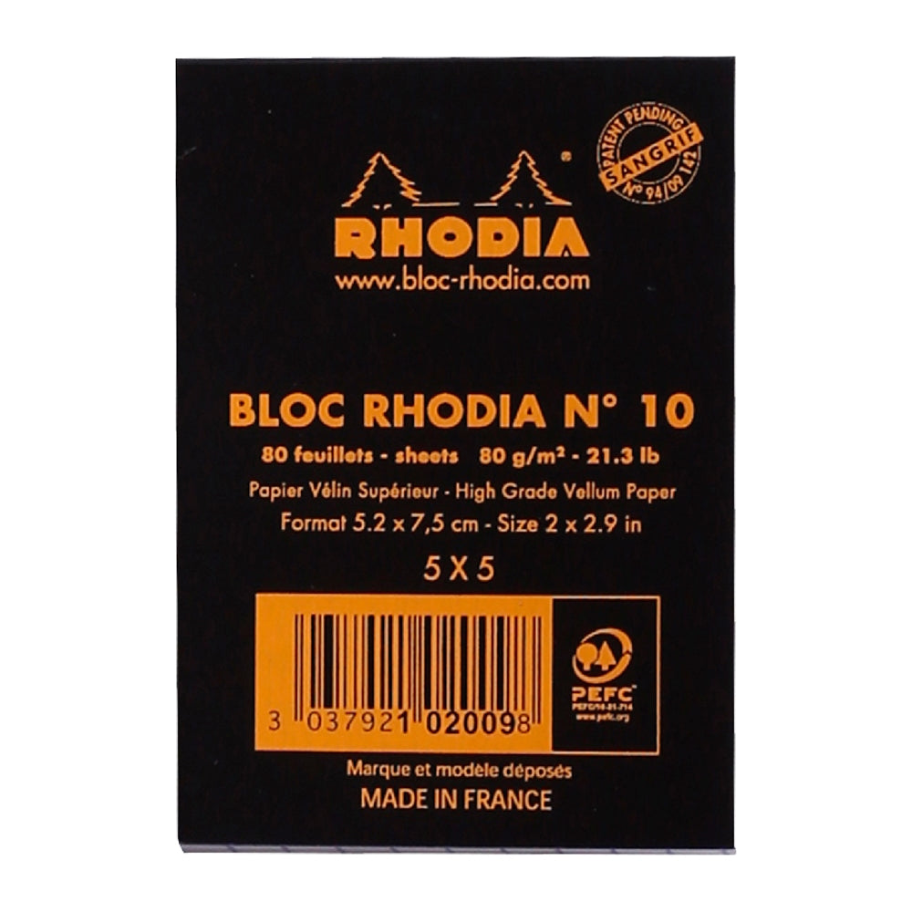 RHODIA Basics No.10 20x75mm 5x5 Sq hsp Black