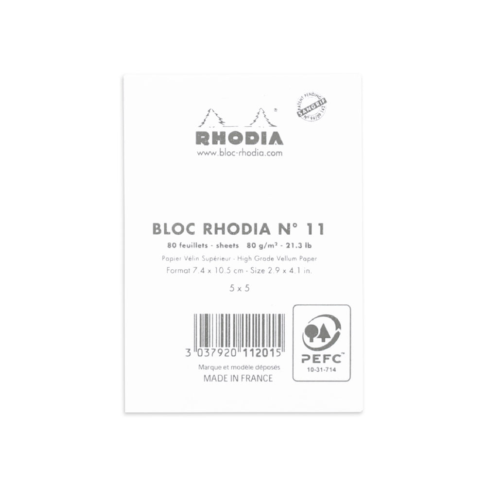 RHODIA Basics No.11 A7 74x105mm 5x5 Sq hsp White