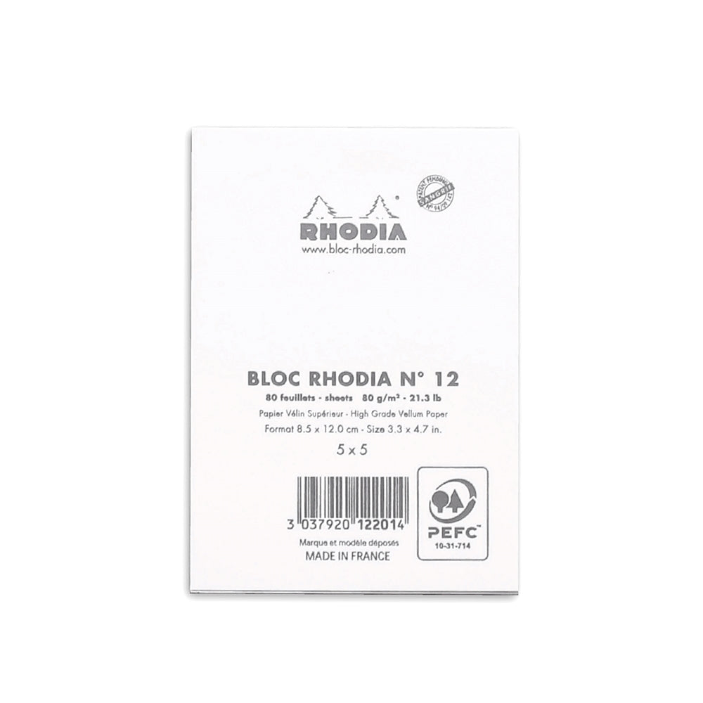 RHODIA Basics No.12 85x120mm 5x5 Sq hsp White