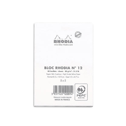 RHODIA Basics No.12 85x120mm 5x5 Sq hsp White