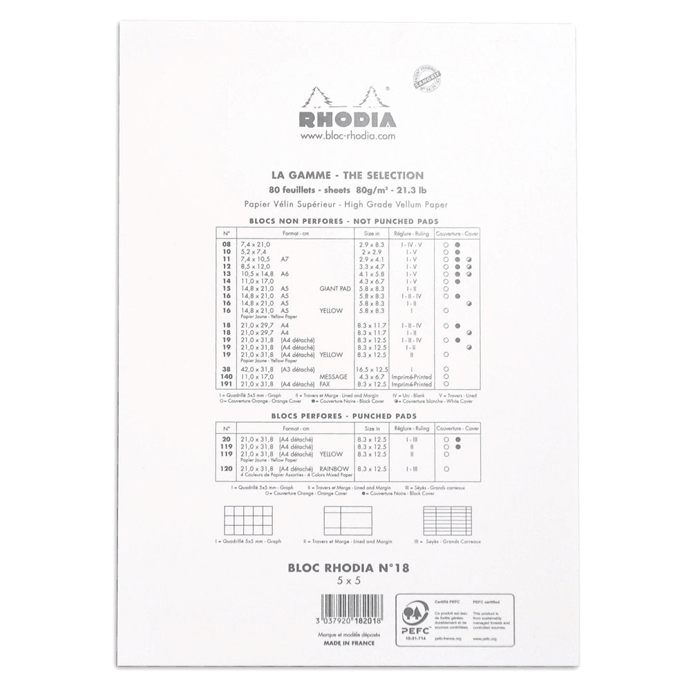 RHODIA Basics No.18 A4 210x297mm 5x5 Sq hsp White