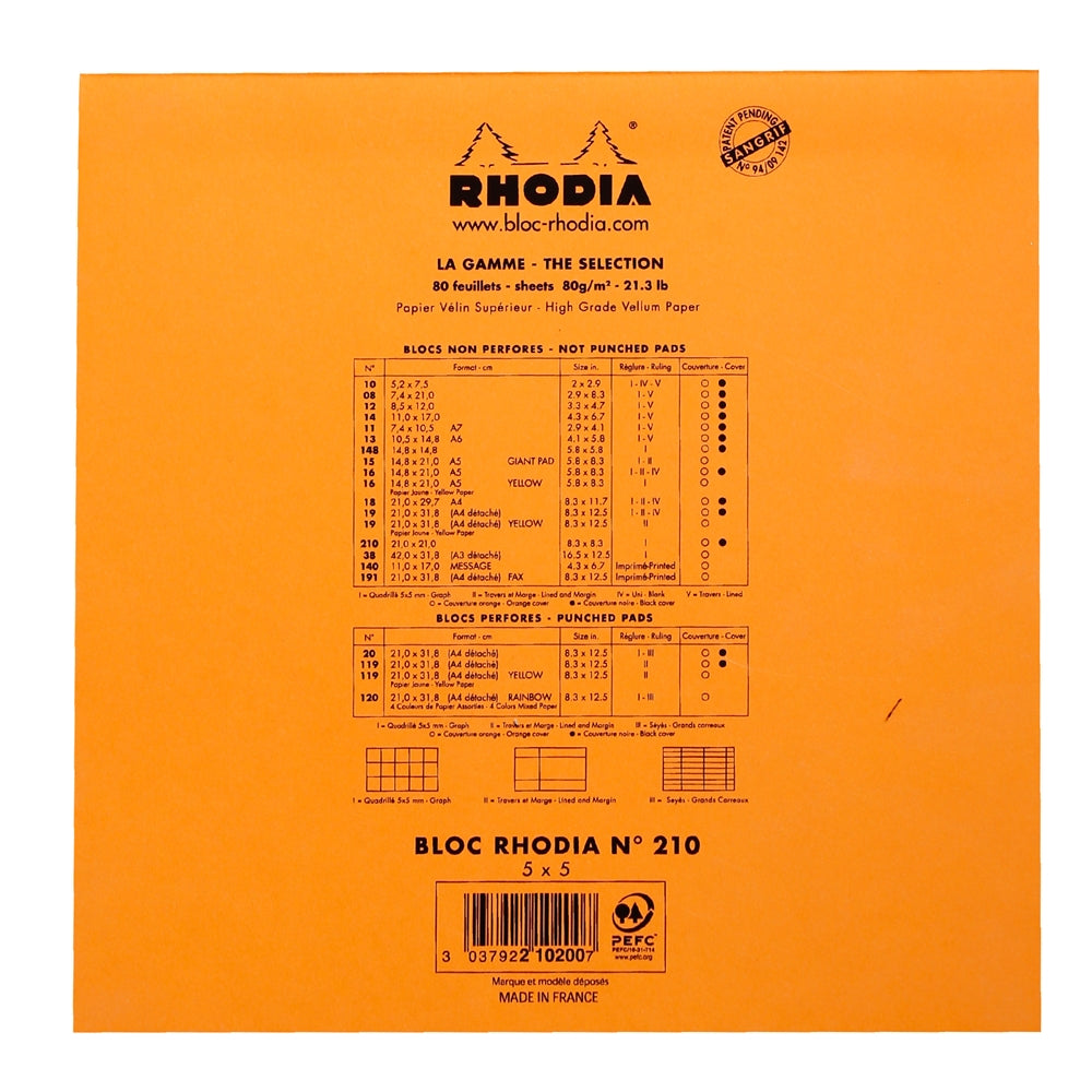 RHODIA Basics Le Carre 210x210mm 5x5 Sq hsp Orange