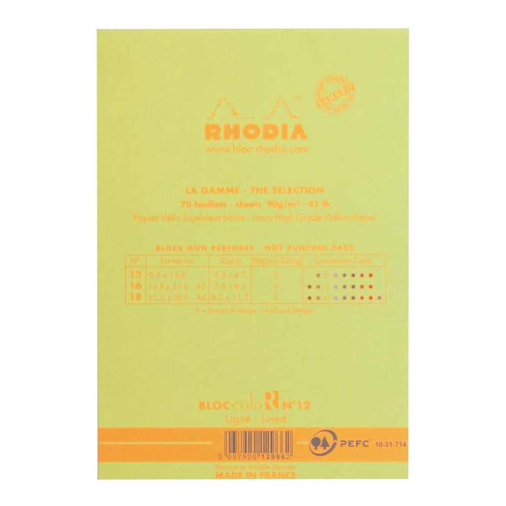 RHODIA Basics coloR No.12 85x120mm Lined Anise Grn