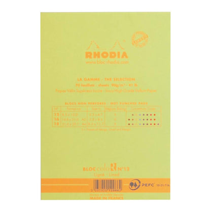 RHODIA Basics coloR No.12 85x120mm Lined Anise Grn