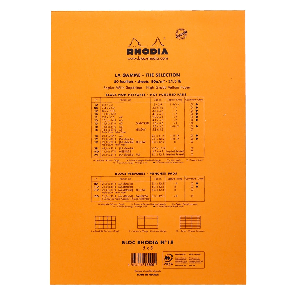 RHODIA Basics No.18 A4 210x297mm 5x5 Sq hsp Orange