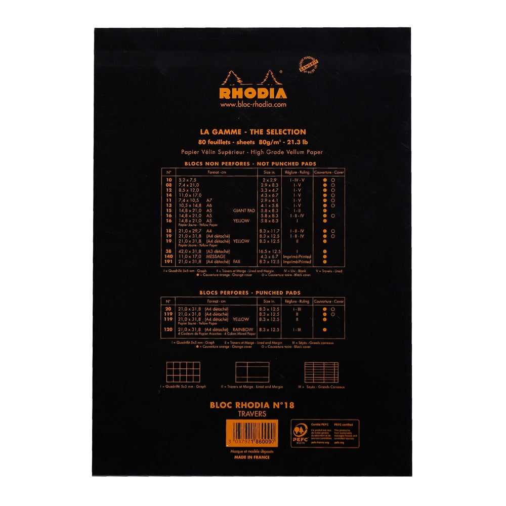 RHODIA Basics No.18 A4 210x297mm Lined+Margin hsp Black