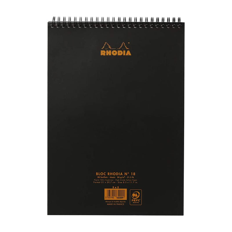 RHODIA Classic Notepad A4 210x297mm 5x5 Sq Black