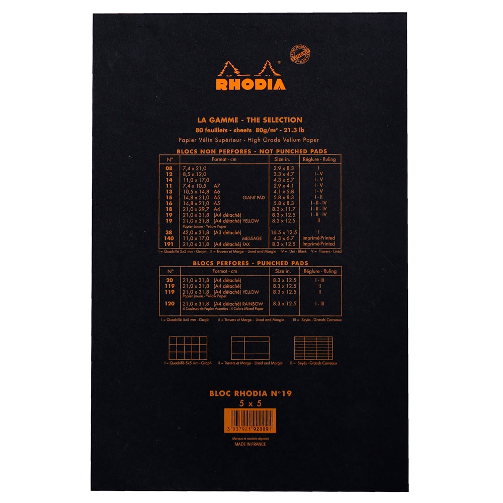 RHODIA Basics No.19 A4+-210x318mm 5x5 Sq hsp Black