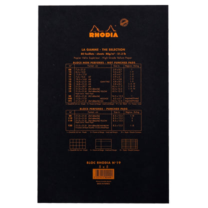 RHODIA Basics No.19 A4+-210x318mm 5x5 Sq hsp Black