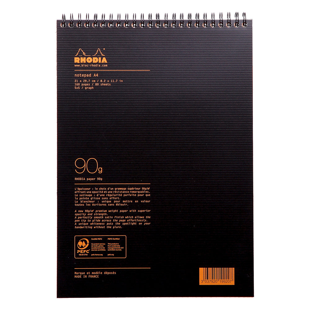 RHODIActive Notepad A4 210x297mm 5x5 Sq Black