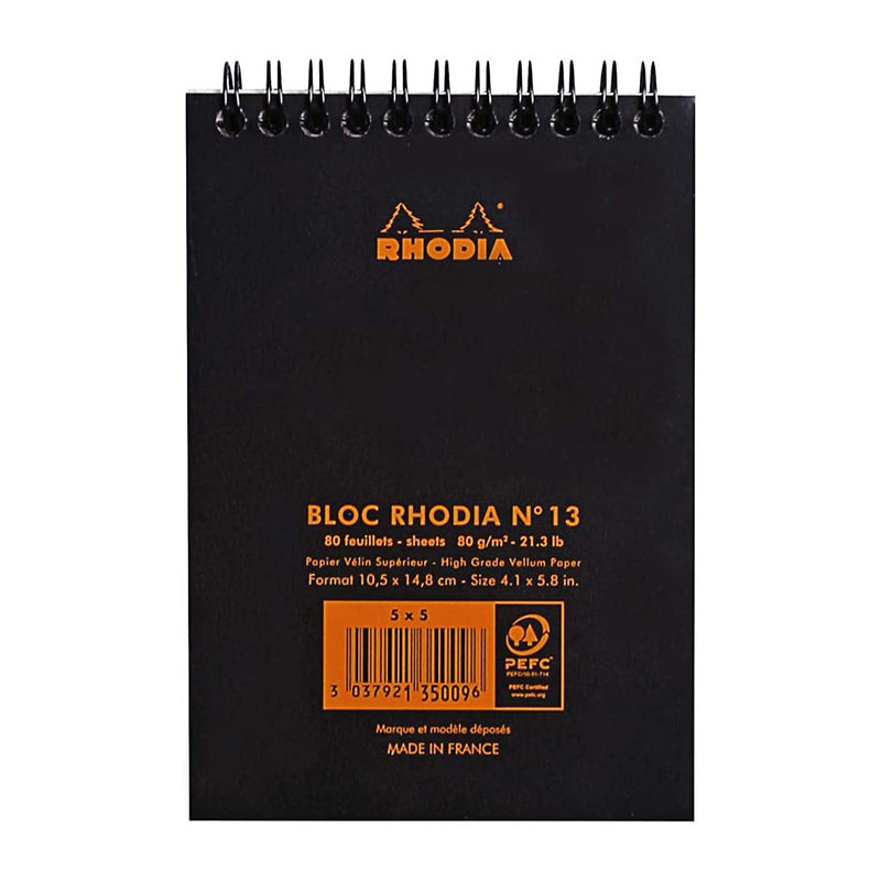 RHODIA Classic Notepad A6 105x148mm 5x5 Sq Black