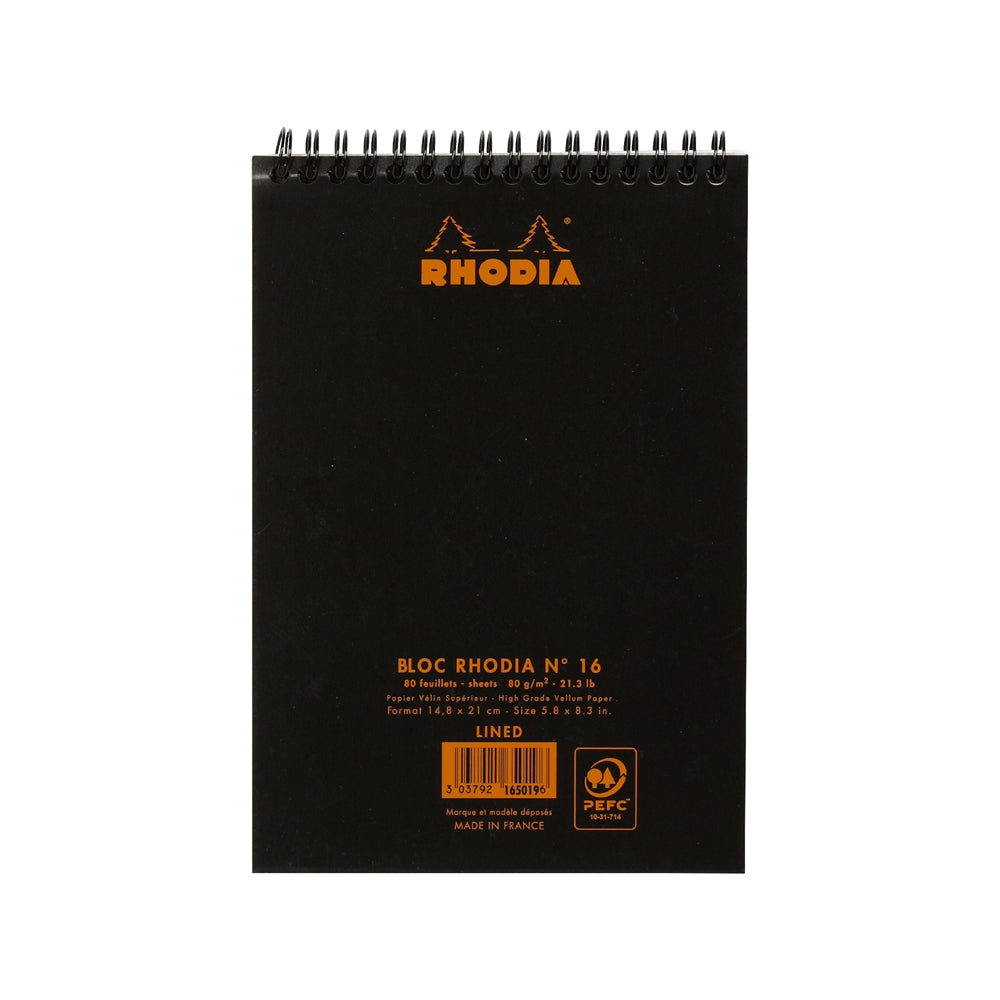 RHODIA Classic Notepad A5 148x210mm Lined Black