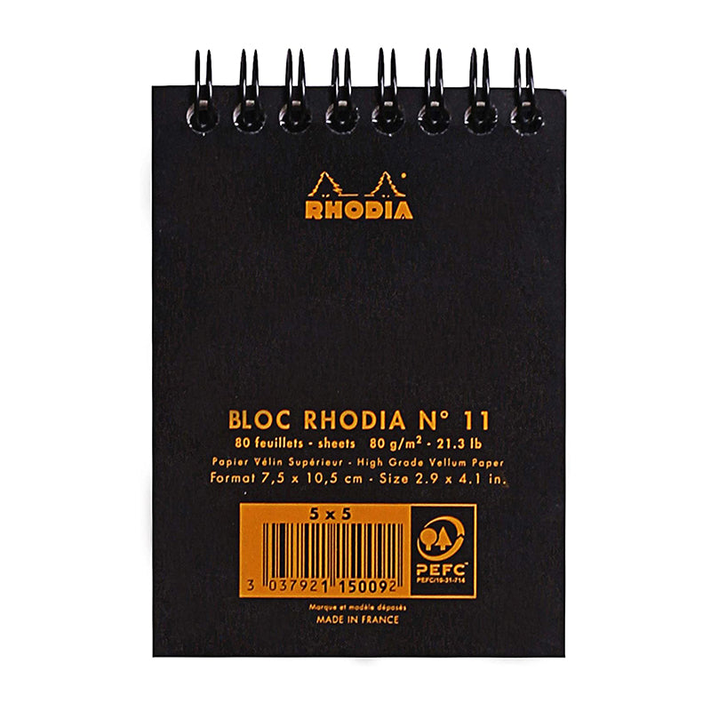 RHODIA Classic Notepad A7 75x105mm 5x5 Sq Black