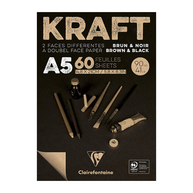 CLAIREFONTAINE Kraft Pad A5 90g 60s Laid-Black & Brown