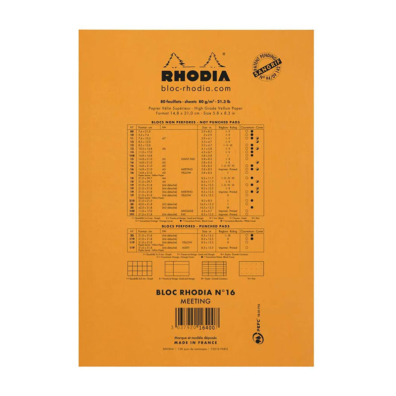 RHODIA Basics Meeting Pad No.16 A5 148x210mm Orange