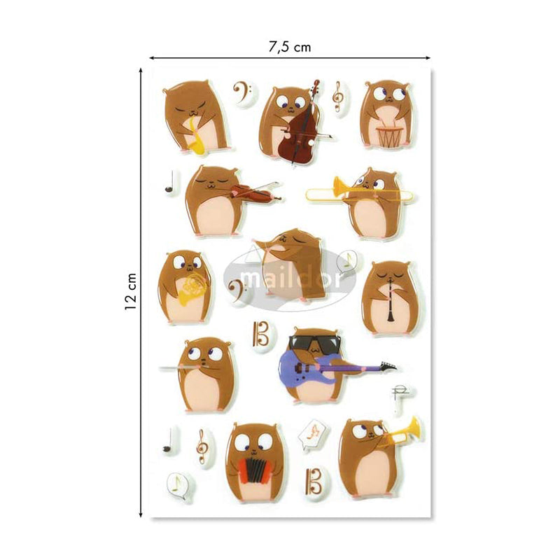 MAILDOR 3D Stickers Cooky Musicians Hamster 1s