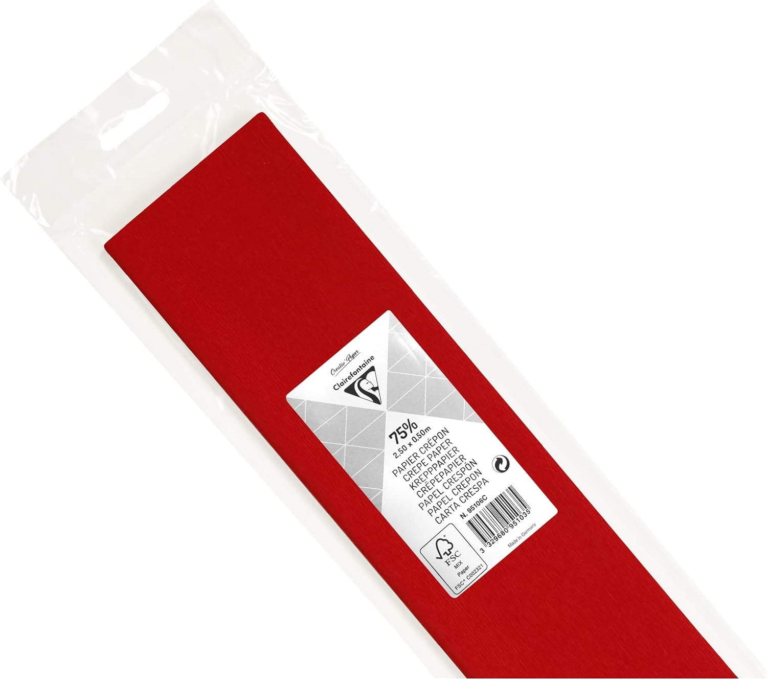 CLAIREFONTAINE Crepe Paper Roll 75% 2.5x0.5M Red