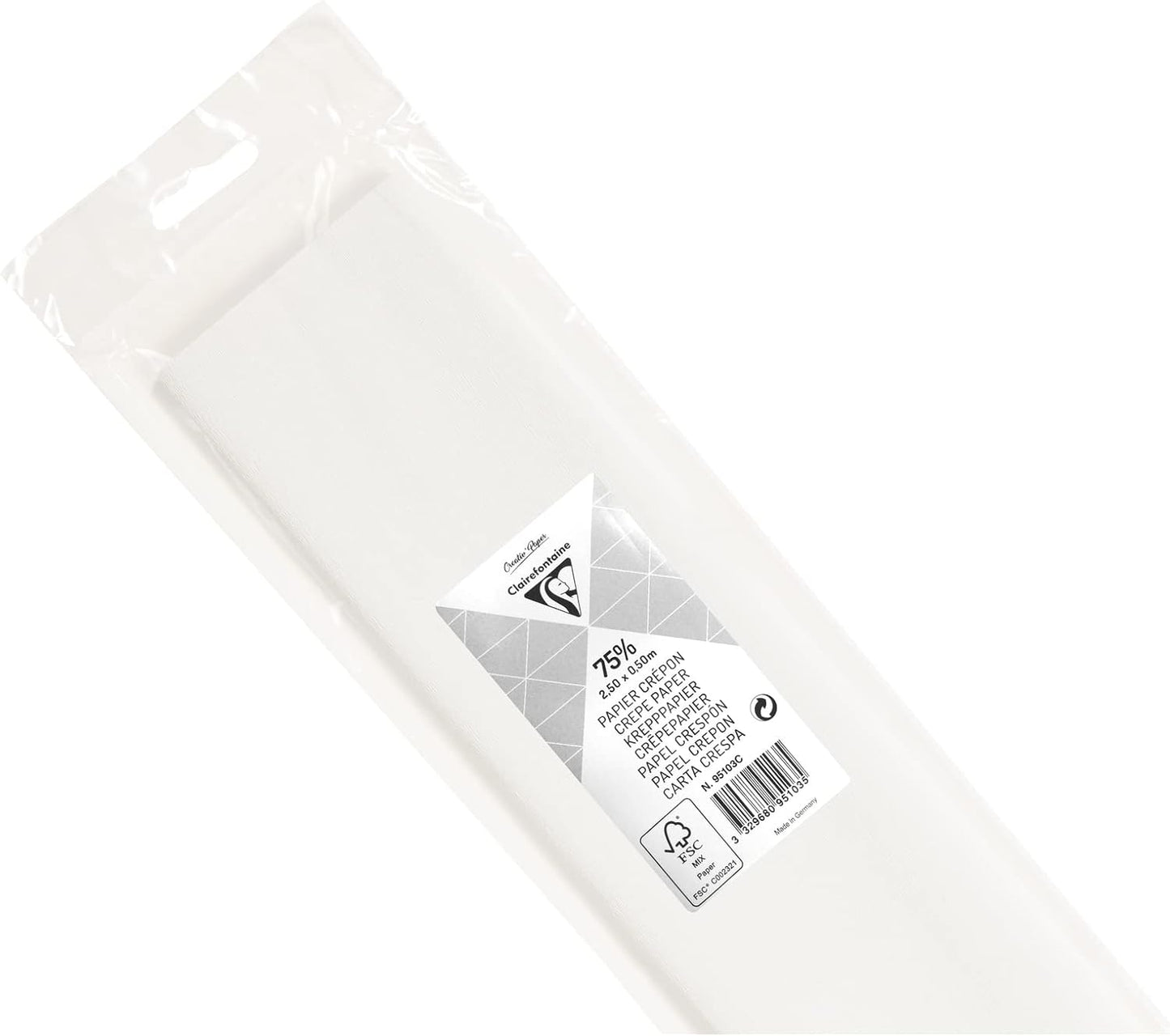 CLAIREFONTAINE Crepe Paper Roll 75% 2.5x0.5M White