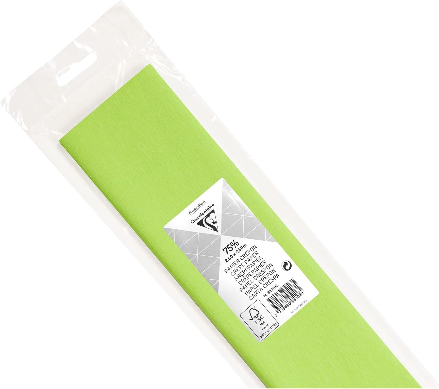 CLAIREFONTAINE Crepe Paper Roll 75% 2.5x0.5M Apple Green