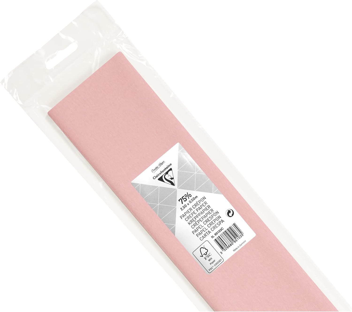 CLAIREFONTAINE Crepe Paper Roll 75% 2.5x0.5M Pale Pink