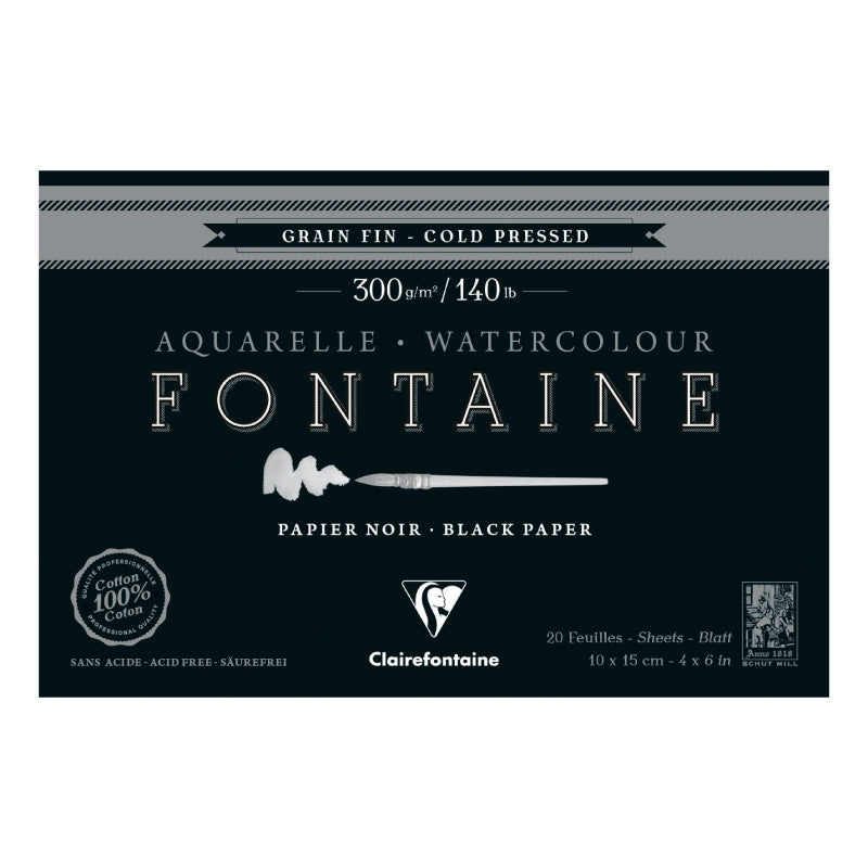 CLAIREFONTAINE Fontaine 4 Sides Cold Pressed 300g Black 10x15cm 20s