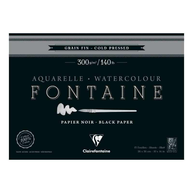 CLAIREFONTAINE Fontaine 4 Sides Cold Pressed 300g Black 18x26cm 15s