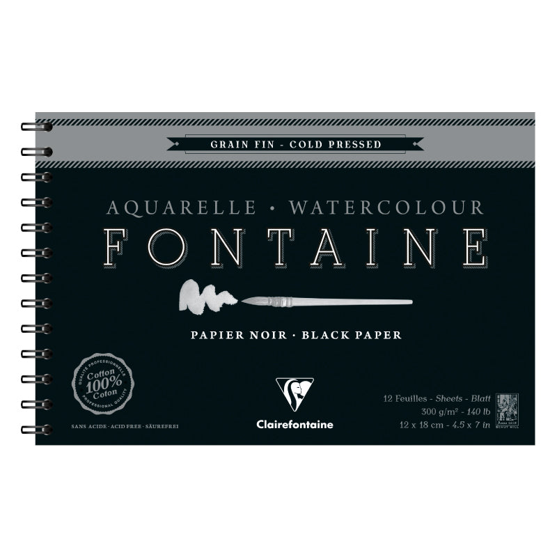 CLAIREFONTAINE Fontaine Wirebound Cold Pressed 300g Black 12x18cm 12s