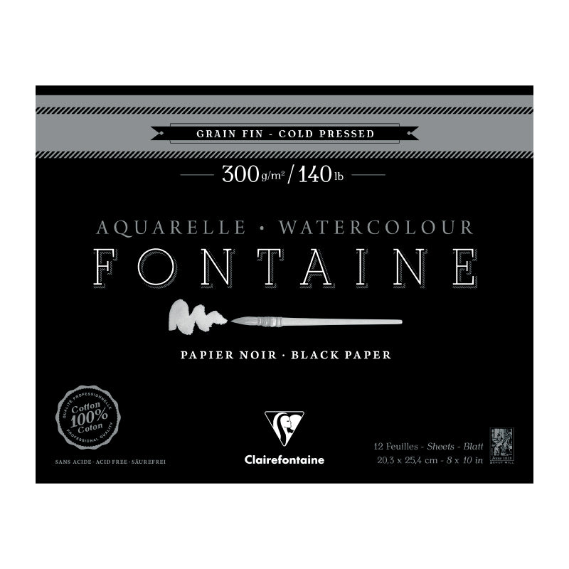 CLAIREFONTAINE Fontaine 4 Sides Cold Pressed 300g Black 20.3x25.4cm 1