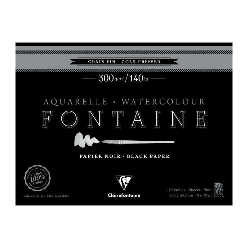 CLAIREFONTAINE Fontaine 4 Sides Cold Pressed 300g Black 23x30.5cm 12s