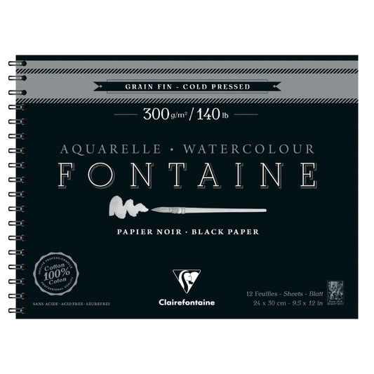 CLAIREFONTAINE Fontaine Wirebound Cold Pressed 300g Black 24x30cm 12s