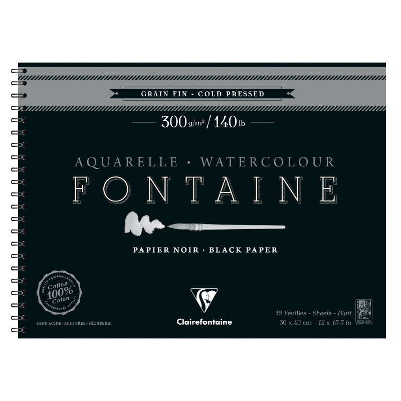 CLAIREFONTAINE Fontaine Wirebound Cold Pressed 300g Black 30x40cm 12s