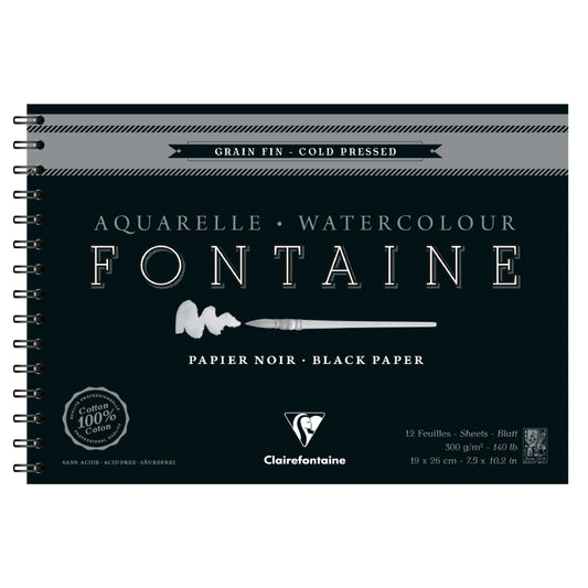 CLAIREFONTAINE Fontaine Wirebound Cold Pressed 300g Black 19x26cm 12s