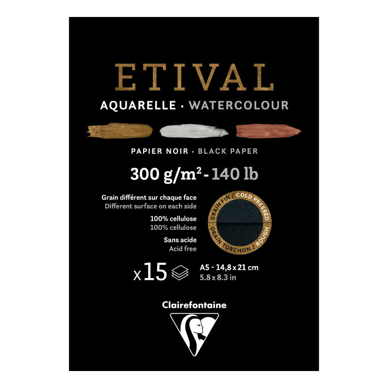 CLAIREFONTAINE Etival Cold Pressed 300g Black A5 15s 2Grain