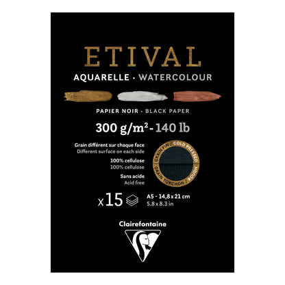 CLAIREFONTAINE Etival Cold Pressed 300g Black A5 15s 2Grain