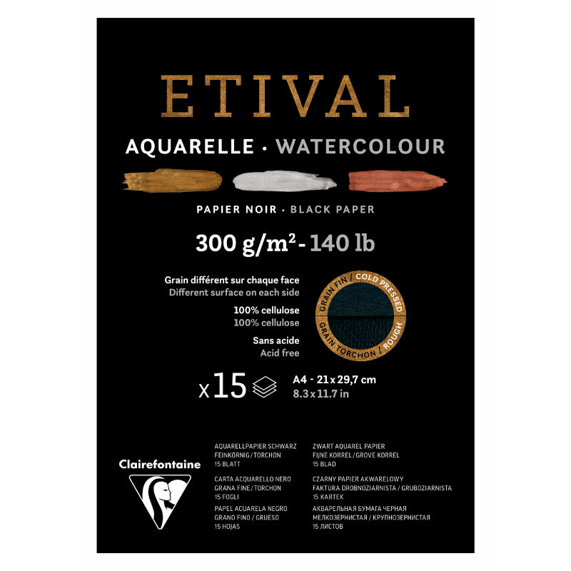 CLAIREFONTAINE Etival Cold Pressed 300g Black A4 15s 2Grain