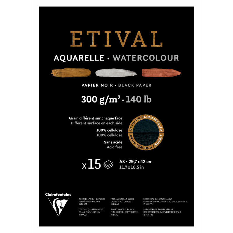 CLAIREFONTAINE Etival Cold Pressed 300g Black A3 15s 2Grain