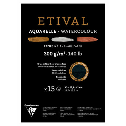 CLAIREFONTAINE Etival Cold Pressed 300g Black A3 15s 2Grain