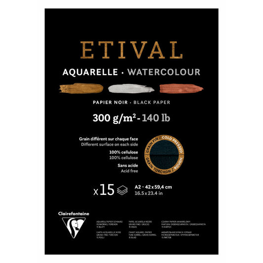 CLAIREFONTAINE Etival Cold Pressed 300g Black A2 15s 2Grain Default Title